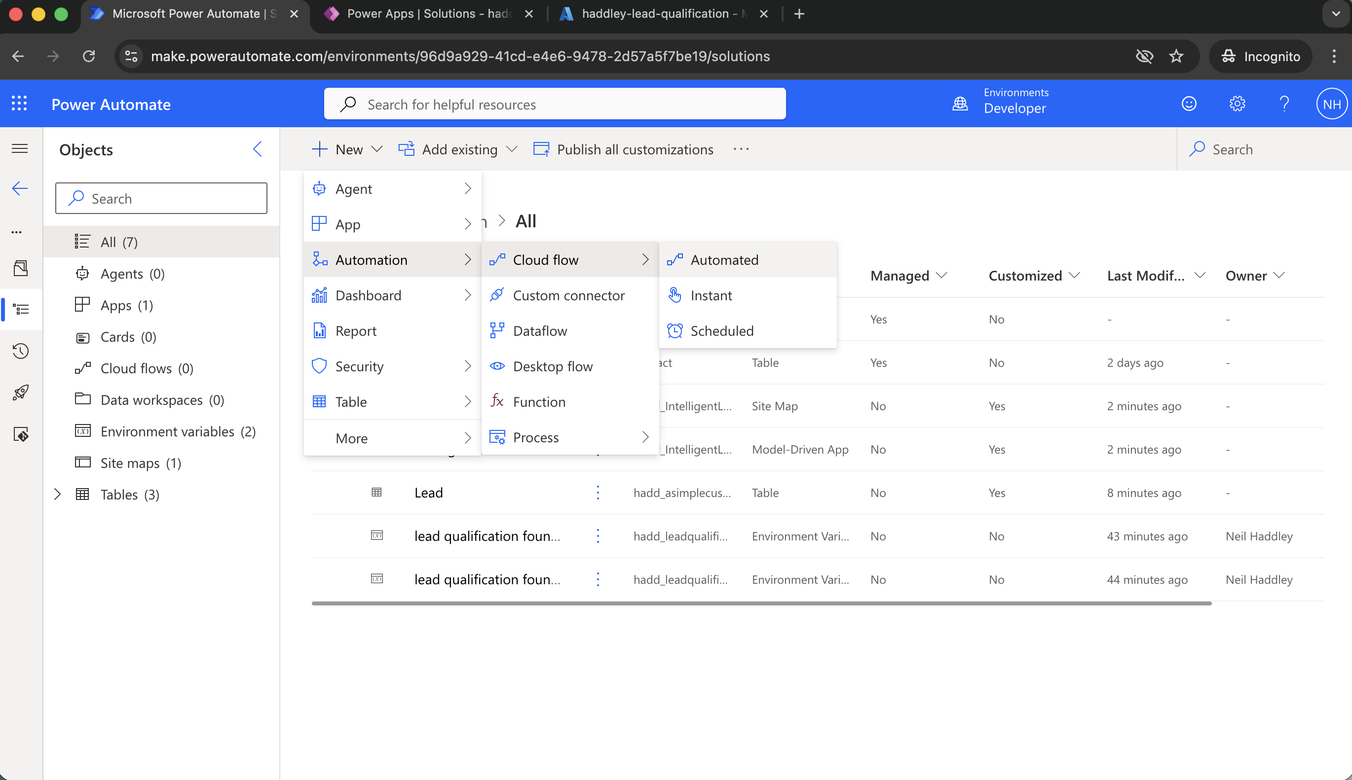 +New|Automation|Cloud flow|Automated